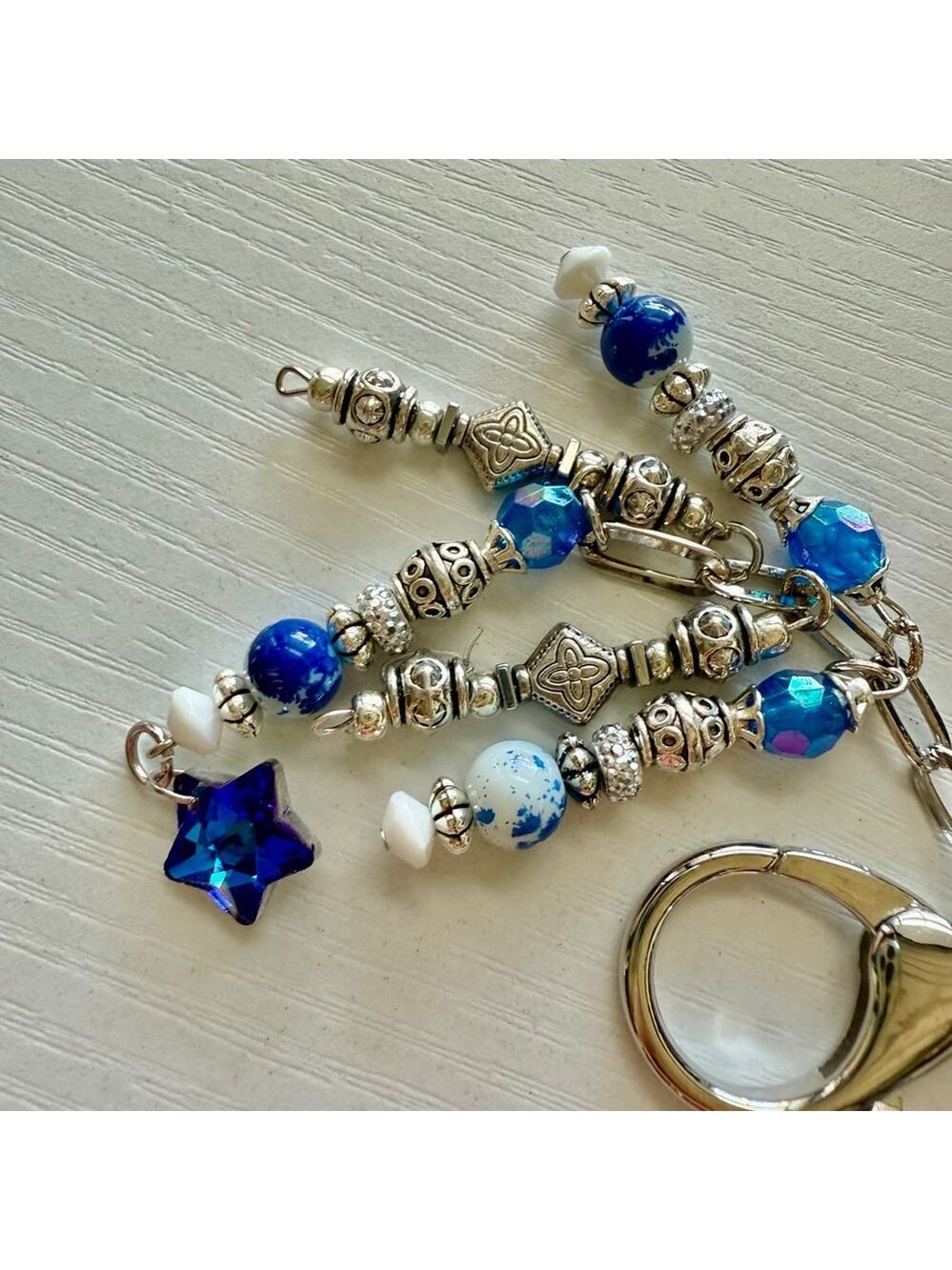Blue Star Handmade Bag Charm Keychain | One of a Kind | Crystal Accessory